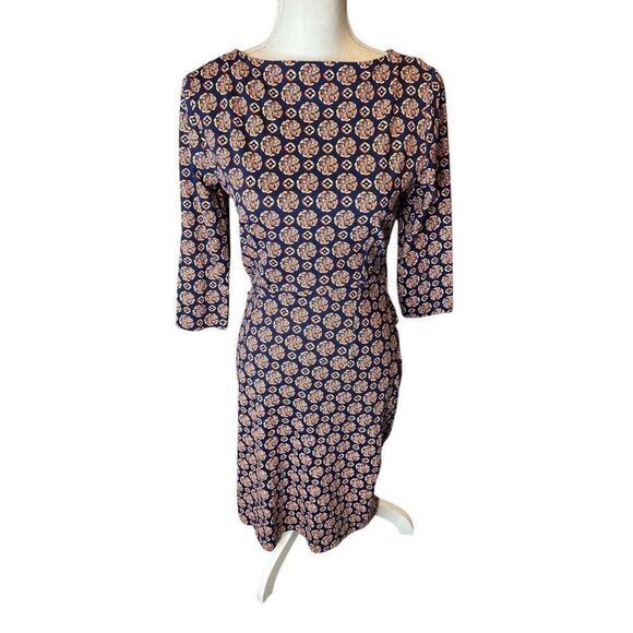 J. MCLAUGHLIN Blue/Orange Print Geometric Ruched Side Catalina Cloth Sz Small - Picture 3 of 5